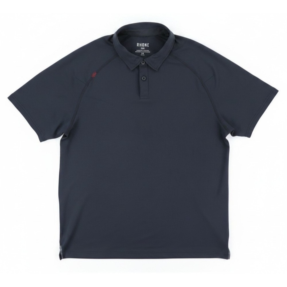Rhone Delta Pique Polo Shirt Mens Large Black Solid Golf Performance Stretch